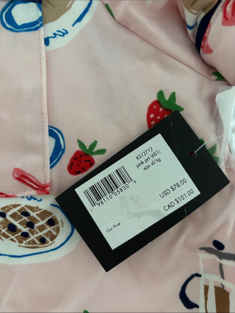 kate spade new york Cropped Printed Notch Collar Top and Pants Pajama Set 🥐☕️🍓🫐 - Picture 3 of 7